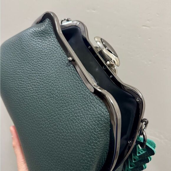 Dark Green Premium Togo Calfskin Handmade Custom Metal Frame Handbag & 2 Straps - Picture 11 of 16